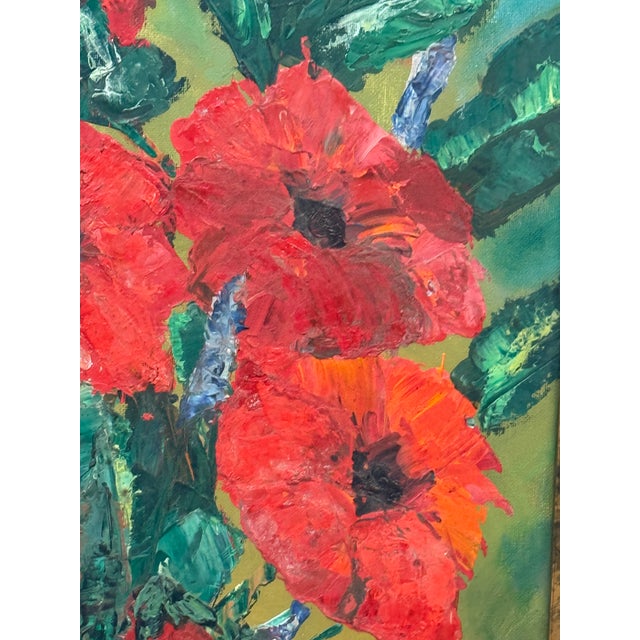Boulet Red Flower Still Life Painting, Signed For Sale - Image 9 of 12