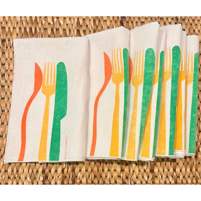 Orange 1970s "Dining In" Rudi Gernriech Cloth Dinner Napkins - Set of 7 For Sale - Image 8 of 9