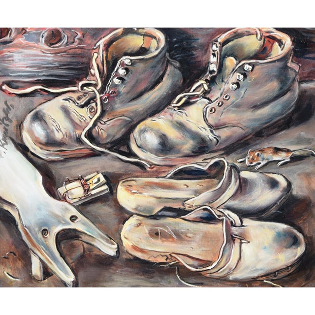 Friedrich Kunitzer, Still Life with Shoes, 1975, Oil on Canvas, Framed For Sale - Image 15 of 15