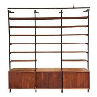 1960s George Nelson Omni-Style Modular Wall Unit in Walnut With Black Metal Frame For Sale