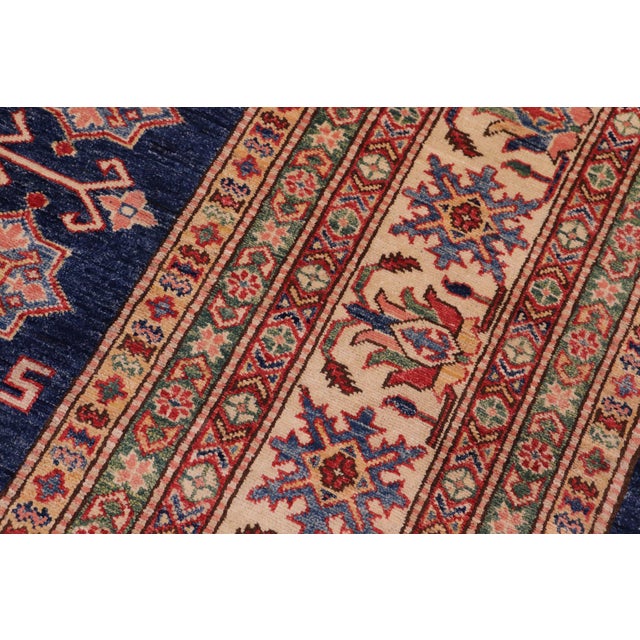 Boho Chic Super Kazak Blue/Beige Wool Rug - 7'10'' X 10'1'' For Sale In New York - Image 6 of 10