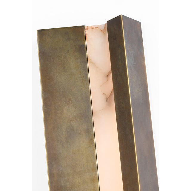2020s Anne-Marie Barton for Visual Comfort Signature Austera 32" Sconce in Mottled Brass with Alabaster For Sale - Image 5 of 11