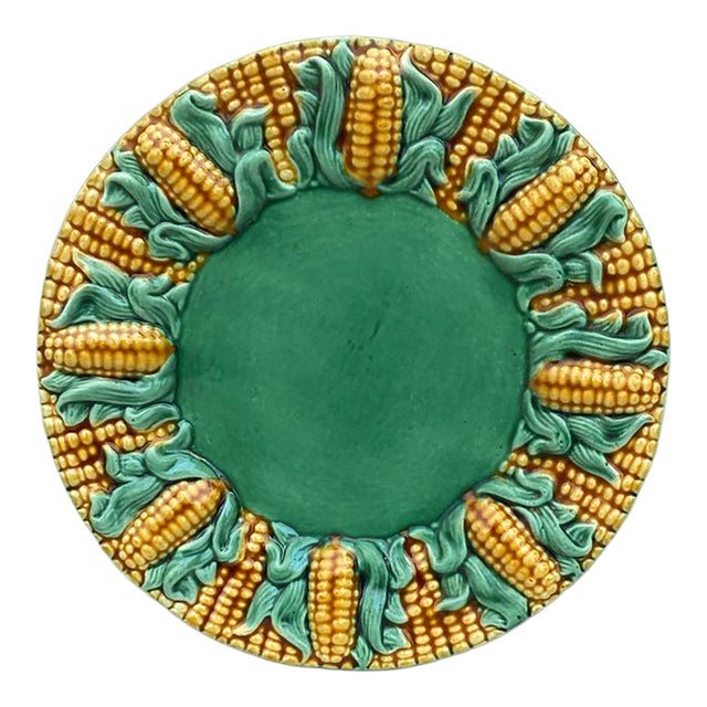 Large Majolica Corn Plate Circa 1970 For Sale
