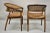 Vintage Mid Century Modern Cane "James Mont, King Cole" Style Bentwood Arm Chairs - a Pair. Item features cane barrel...