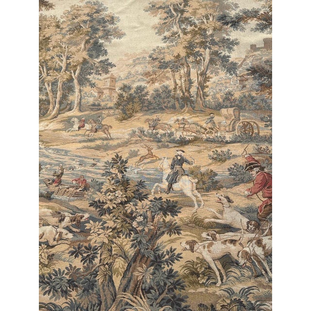 Vintage French Aubusson Jacquard Tapestry Hunting with Hounds, 1970s For Sale - Image 3 of 18