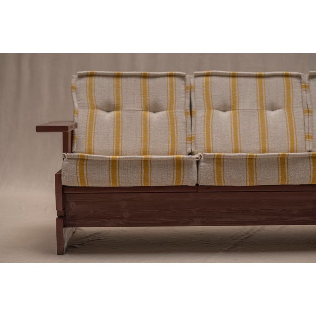 Brutalist Burgundy 3-Seater Sofa with Striped Upholstery, 1970s For Sale - Image 17 of 18