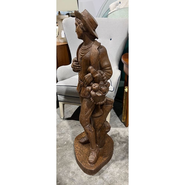 Traditional Italian Hand Carved Wood Statue. 18th C Style Young Man For Sale - Image 3 of 12