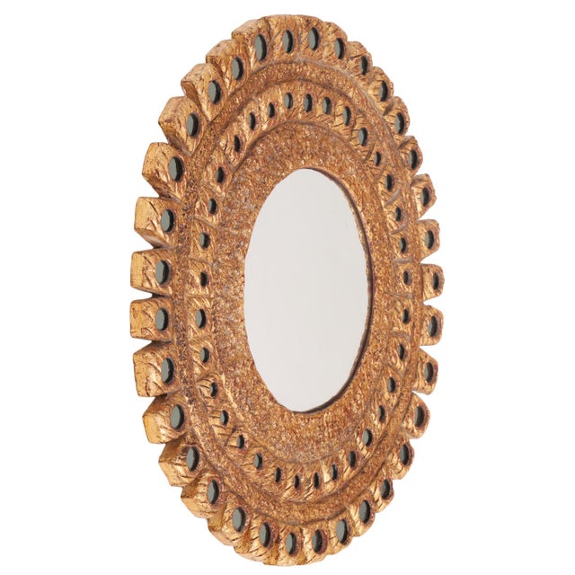 Mid-Century Modern A Hand Painted Glass and Gilted Convex Mirror, in the Manner of Line Vautrin For Sale - Image 3 of 7