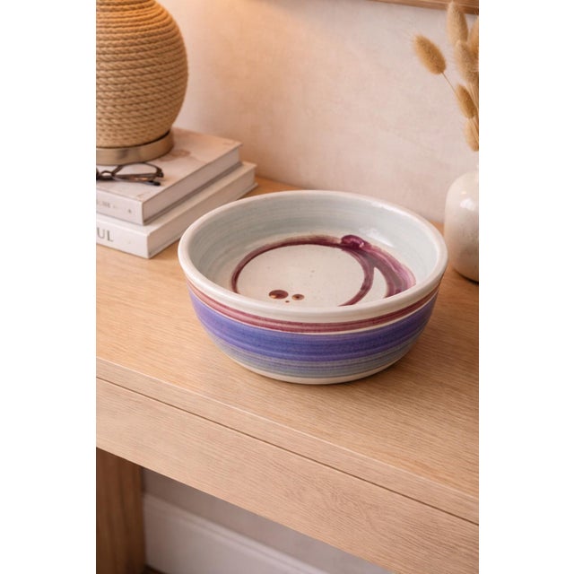 Contemporary Late 20th Century Signed Studio Pottery Bowl by Klein Art – Blue & Plum Glaze – 8” Diameter – Organic Modern / Wabi Sabi For Sale - Image 3 of 6