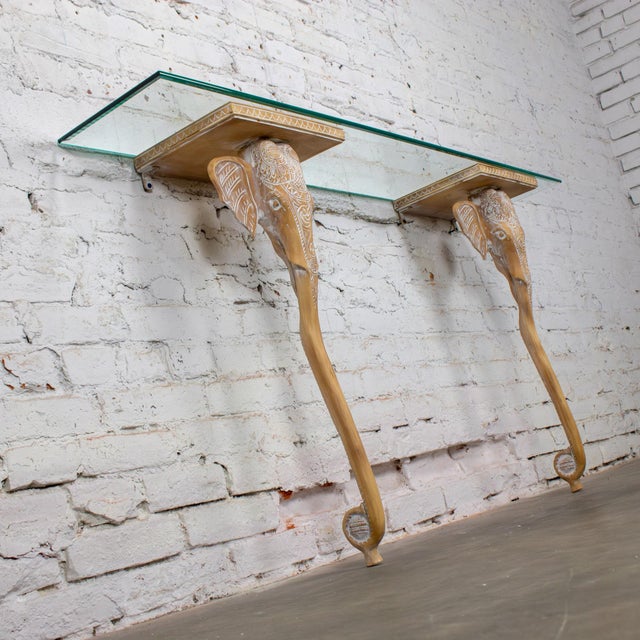 Late 20th Century Hollywood Regency Animalia Elephant Head Sconce Console Table W/Glass Top For Sale - Image 10 of 18