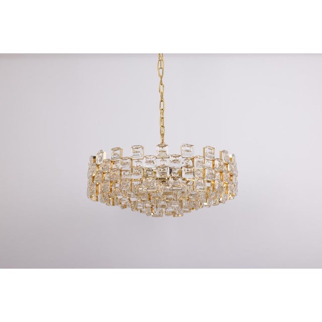 Delicate floral chandelier with crystal glass and gilded brass parts made by palwa, sciolari design germany, 1970s....