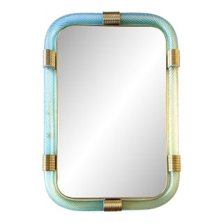 Luxury Azzure "Torchon- Torciglione" Murano Glass Wall Mirror For Sale
