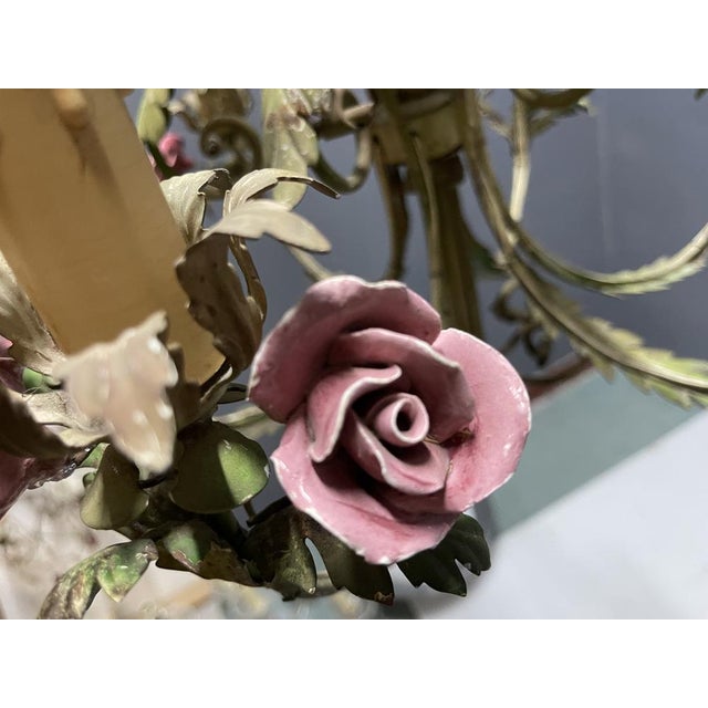 Brown Florentine Tole Ceramic Flower Chandelier, 1960s For Sale - Image 8 of 14
