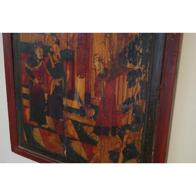 Antique Chinese Hand Painted Elm Wood Wall Panel For Sale In San Antonio - Image 6 of 9
