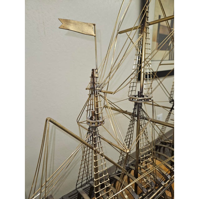 Brass Tall Ship Sculpture on Wooden Stand, Signed & Dated “C. Jere ’80” For Sale - Image 10 of 18