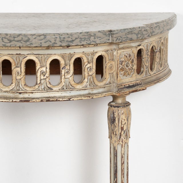Gray Early 20th Century Swedish Painted Demilune Wall Console With Marble Top For Sale - Image 8 of 13