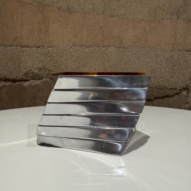 Modern Nambé Twist Coaster Set Lou Henry Acasia Wood Aluminum Post Modern For Sale - Image 3 of 9