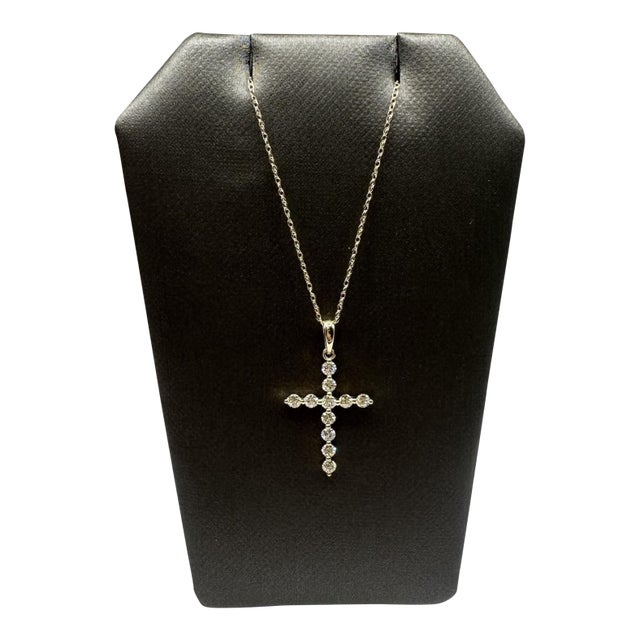 Natural Diamond Cross Necklace in 10kt Yellow Gold – 0.45ctw, 18in, New For Sale