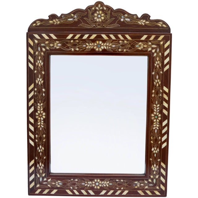 Wood Vintage Moorish-Marquetry Mother-Of-Pearl Adorned Accent Mirror For Sale - Image 7 of 7