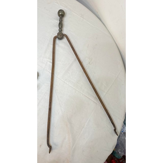 18th Century Antique 18th Century Wrought Iron Turned Brass English Fireplace Tongs Tool 24 For Sale - Image 5 of 9