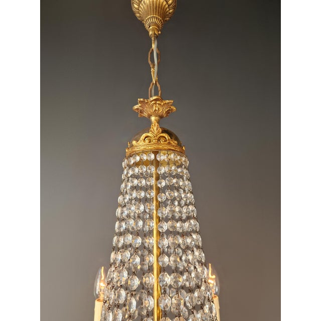 Antique Italian Baroque Style Crystal Chandelier Brass Basket Form Restored For Sale - Image 10 of 10