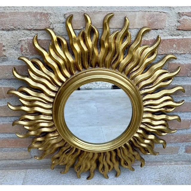 1950s Mid-Century French Sunburst Mirror in Gold, 1950s For Sale - Image 5 of 12