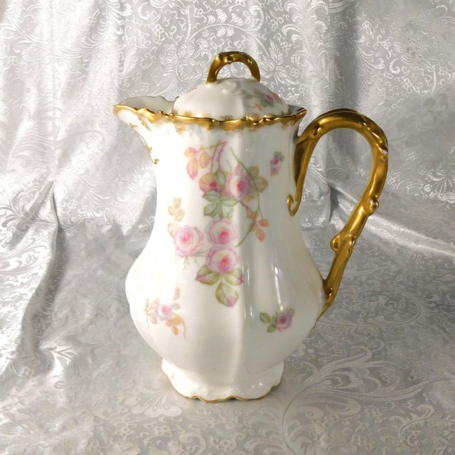 Late 18th Century Limoges Pink Floral Chocolate Pot With Four Matching Cups # 27213 For Sale - Image 4 of 18