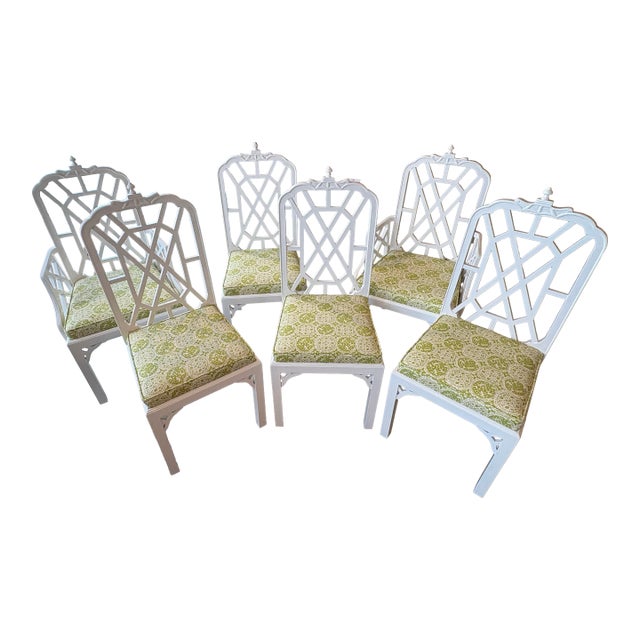 Set of 6 Newly Lacquered Upholstered Pagoda Chinese Chippendale Dining Chairs For Sale