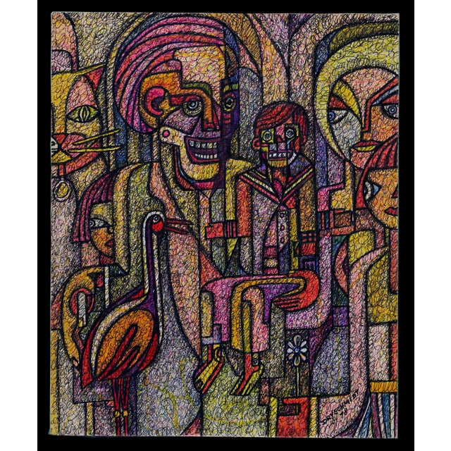 Harald Dry Schmidt (1933-1979) 1978 Mixed Media Figural Abstract Outsider Art Paper Mounted to Board 14" x 17" unframed