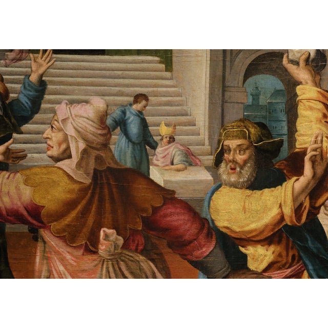 Workshop of Maarten De Vos, Christ Expelled from the Temple of Jerusalem, 1600, Oil on Canvas For Sale - Image 9 of 14