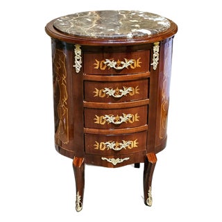 French Louis XV Style Marble Top Commode – 4 Drawer Accent Chest With Gold Leaf Details For Sale