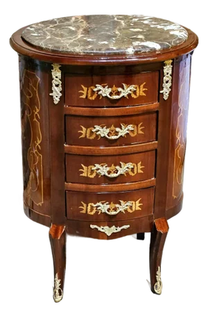French Louis XV Style Marble Top Commode – 4 Drawer Accent Chest With Gold Leaf Details