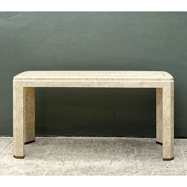 Vintage Tessellated Stone Console Table With Brass Inlay For Sale - Image 4 of 17