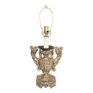 Italian Baroque Style Silver Gilt Wood Carved Candlestick Lamp
