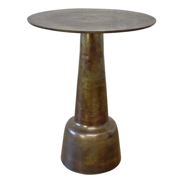 Distressed Metal Side Table With Antique Finish For Sale