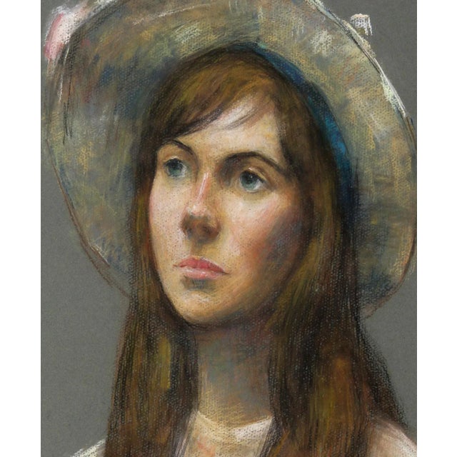 Artist: Thomas Strickland, American (1923 - 1999) Title: Young Woman in Floral Dress Year: circa 1970 Medium: Pastel on...