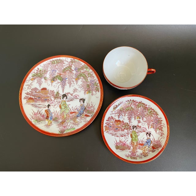Antique Kutani Eggshell Porcelain Teapot & Teacup Trio Set With Lithophane For Sale - Image 11 of 17