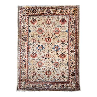 Vintage Persian Mahal Sultanabad Rug, Hand-Knotted Wool, Geometric Pattern, 9x12, Ivory & Blue For Sale