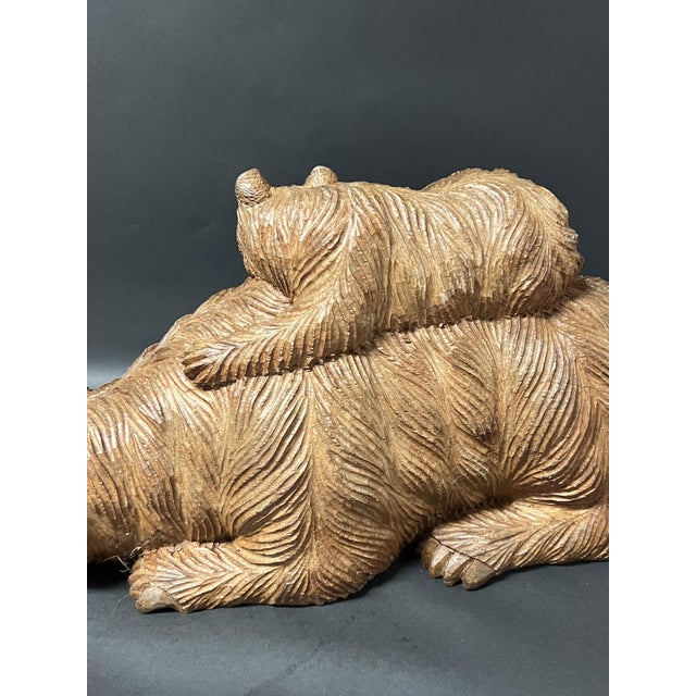 Vintage Large Hand Carved Wooden Bear and a Cub Sculptural Figure For Sale - Image 11 of 11
