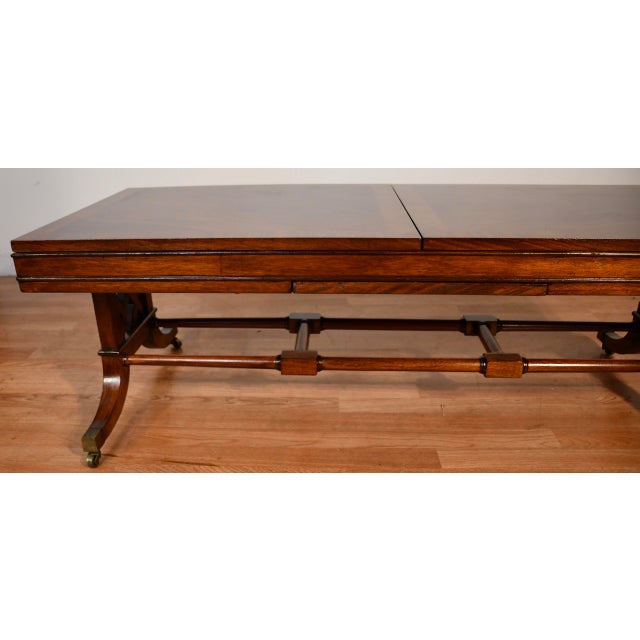 1930 English Regency Mahogany Banded Satinwood Coffee Table With Extending Leaf For Sale - Image 10 of 18