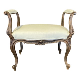 19th Century French Louis XV Carved Walnut Accent Bench, Vanity Seat or Ottoman For Sale