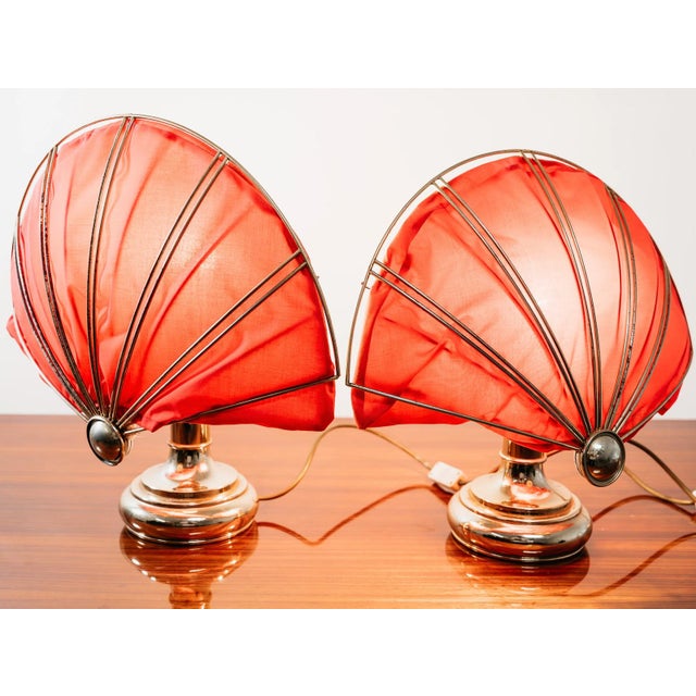 Hollywood Regency Brass Fan Table Lamps, 1970s, Set of 2 For Sale - Image 4 of 13