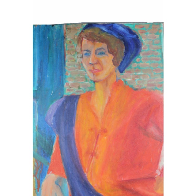 Vintage Oil Painting Portrait of Tall Fashionable Woman - Unsigned For Sale - Image 4 of 10