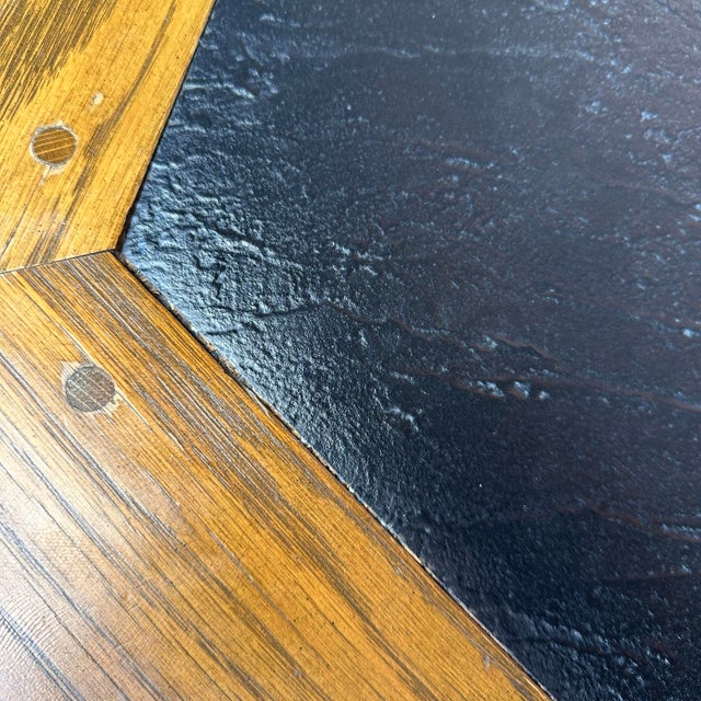 Ranch Oak Hexagonal Faux Slate Coffee Table For Sale - Image 9 of 12