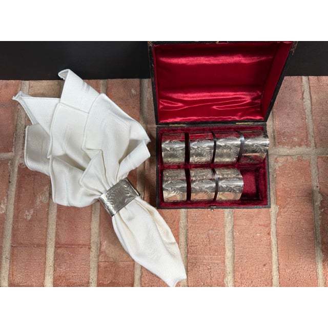 Antique Victorian Era Silver Plate Engraved Napkin Rings With Original Box For Sale - Image 9 of 10