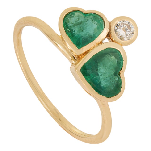 1.34ct Natural Heart Emerald & Diamond Proposal Ring in 14k Yellow Gold Size 8 For Sale