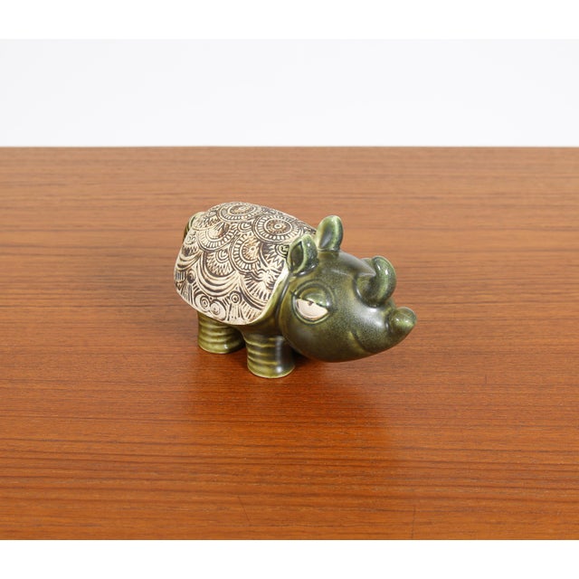 Green 1970s Rhinoceros by Lisa Larson for Gustavsberg Sweden For Sale - Image 8 of 12