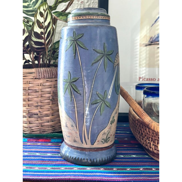 Vintage Mexican Tonala Burnished Clay Pottery Vase With Deer For Sale - Image 4 of 7