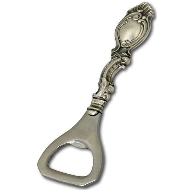 Rococo Fine Quality Vintage Mid 20th Century Rococo Style Sterling Silver Handle Bottle Opener From Denmark For Sale - Image 3 of 12