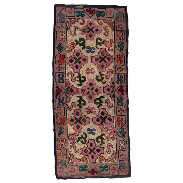 1880s Handmade Antique American Hooked Rug 2.4' X 5.7' For Sale - Image 9 of 9